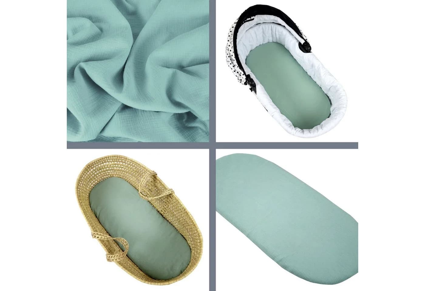 BabyLux Spannbettlaken Musselin Set 3er Pack Grün-Weiß