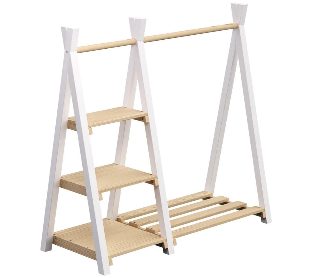Bellabino Kleiderständer Ryck Tipi-Design Weiß Kiefer Massivholz