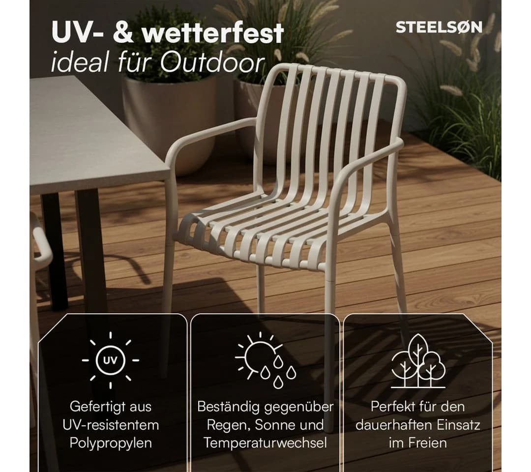 STEELSØN Gartenstuhl Pincoya Taupe wetterfest stapelbar 4er Set