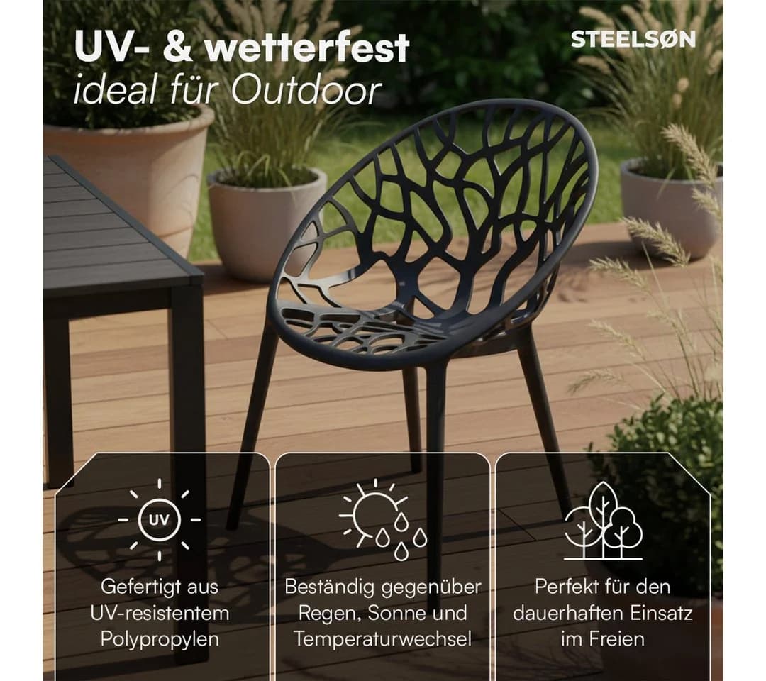 STEELSØN Gartenstuhl Quanta Stapelbar Schwarz 6er Set