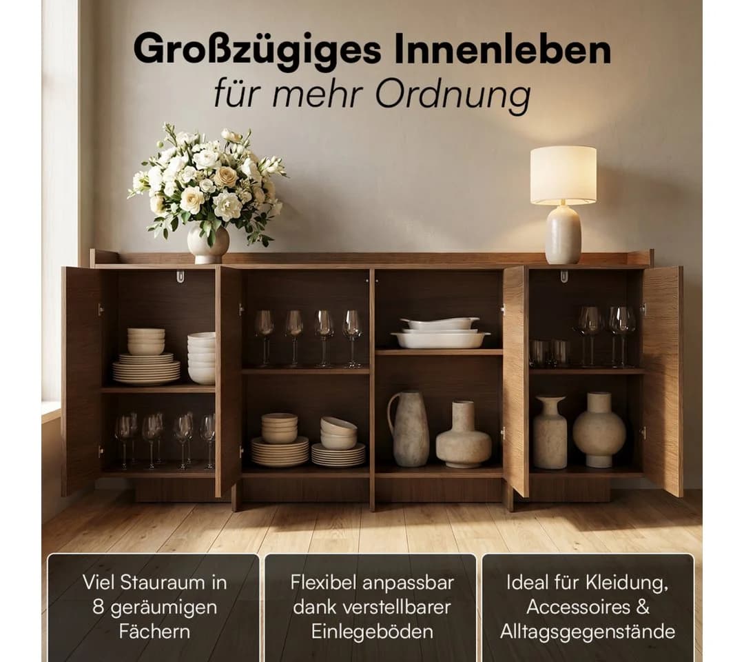 skølm Kommode Meili in Holzoptik mit 4 Push-to-Open Türen