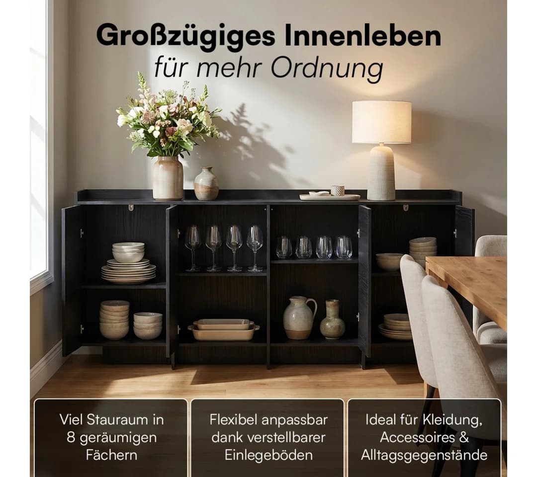 skølm Kommode Meili Holzoptik 4 Türen Push-to-Open 8 Fächer