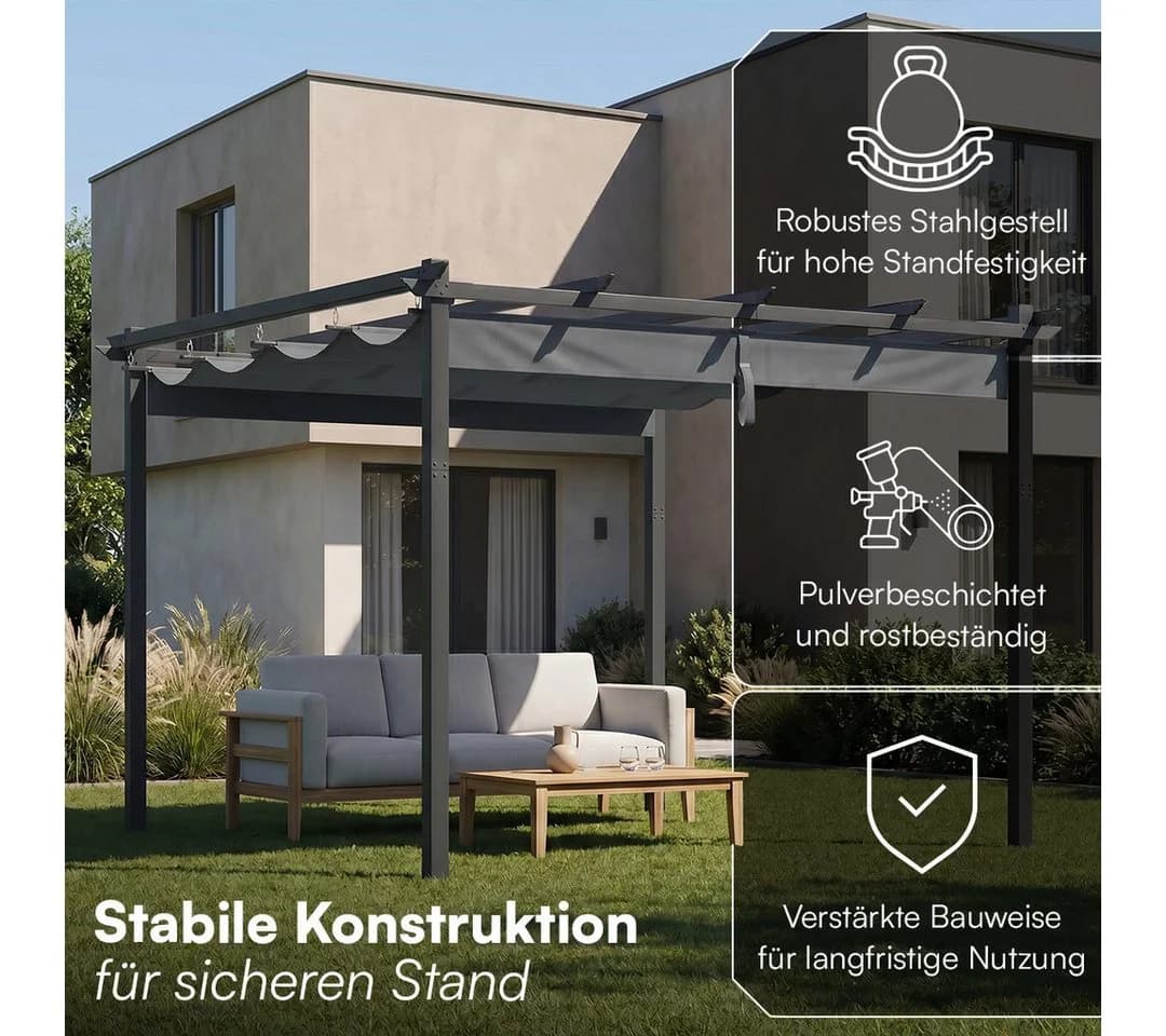 STEELSØN Pergola Xyriela mit Schiebedach Anthrazitgrau