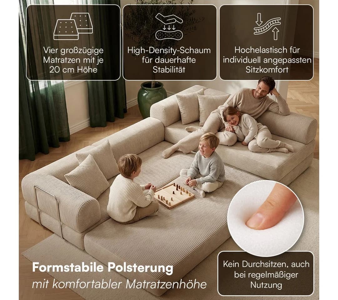 skølm Sofa Lofn Cord Umwandelbar Beige Ecksofa 4 Sitzer
