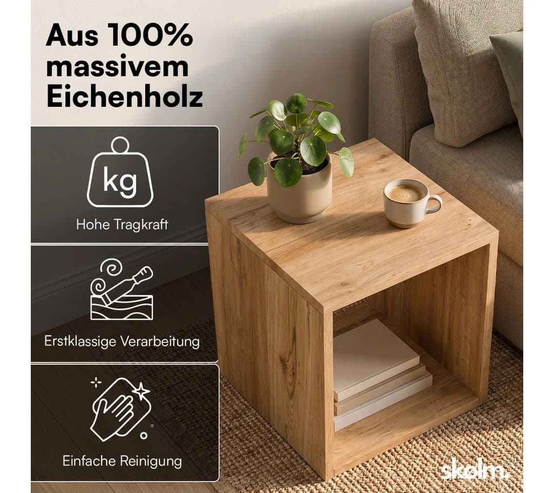 skølm Nachttisch Floki Eiche massiv offen 40x40x40 cm