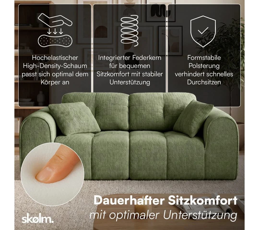 skølm Sofa Vanaheim 2-Sitzer Chenille dunkelgrün