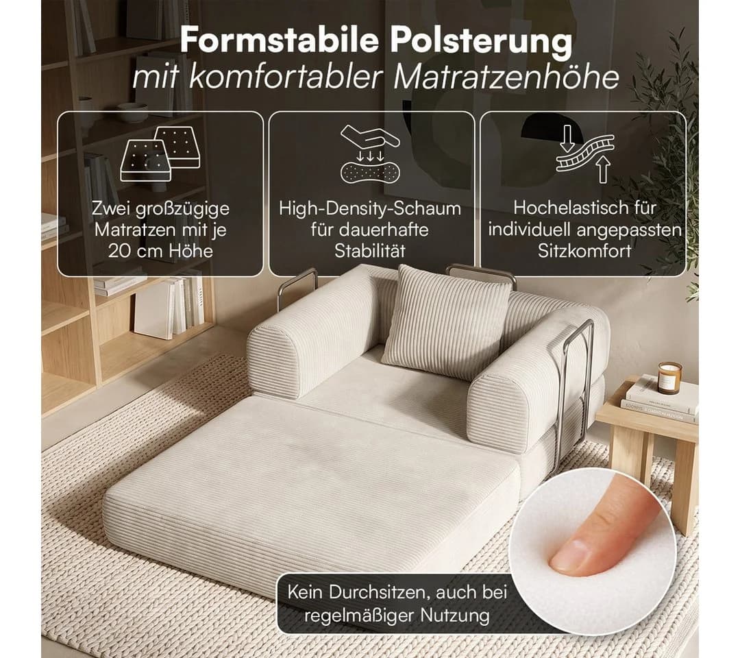 skølm Lofn Schlafsessel Cord Beige umwandelbar