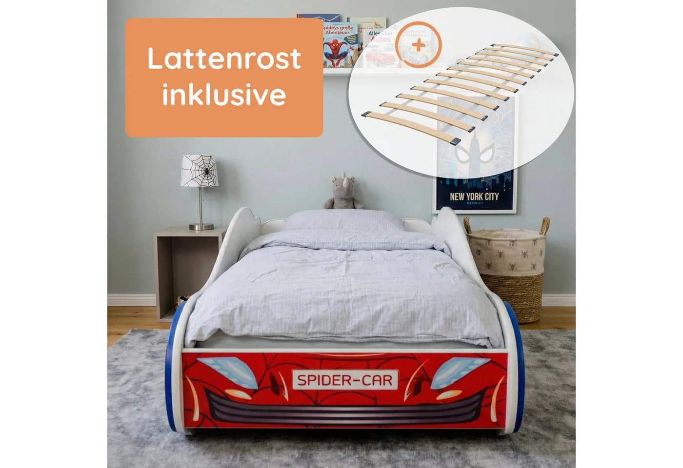 Kids Collective Kinderbett Spider Autobett mit Rausfallschutz