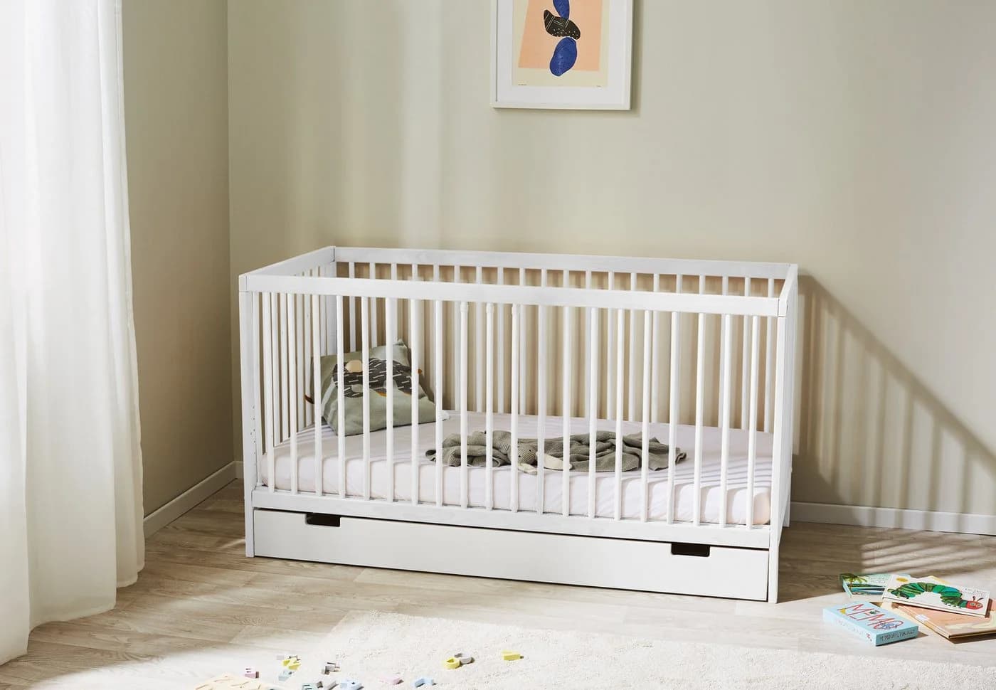 Kids Collective Babybett Weiß mit Schublade und Höhenverstellung