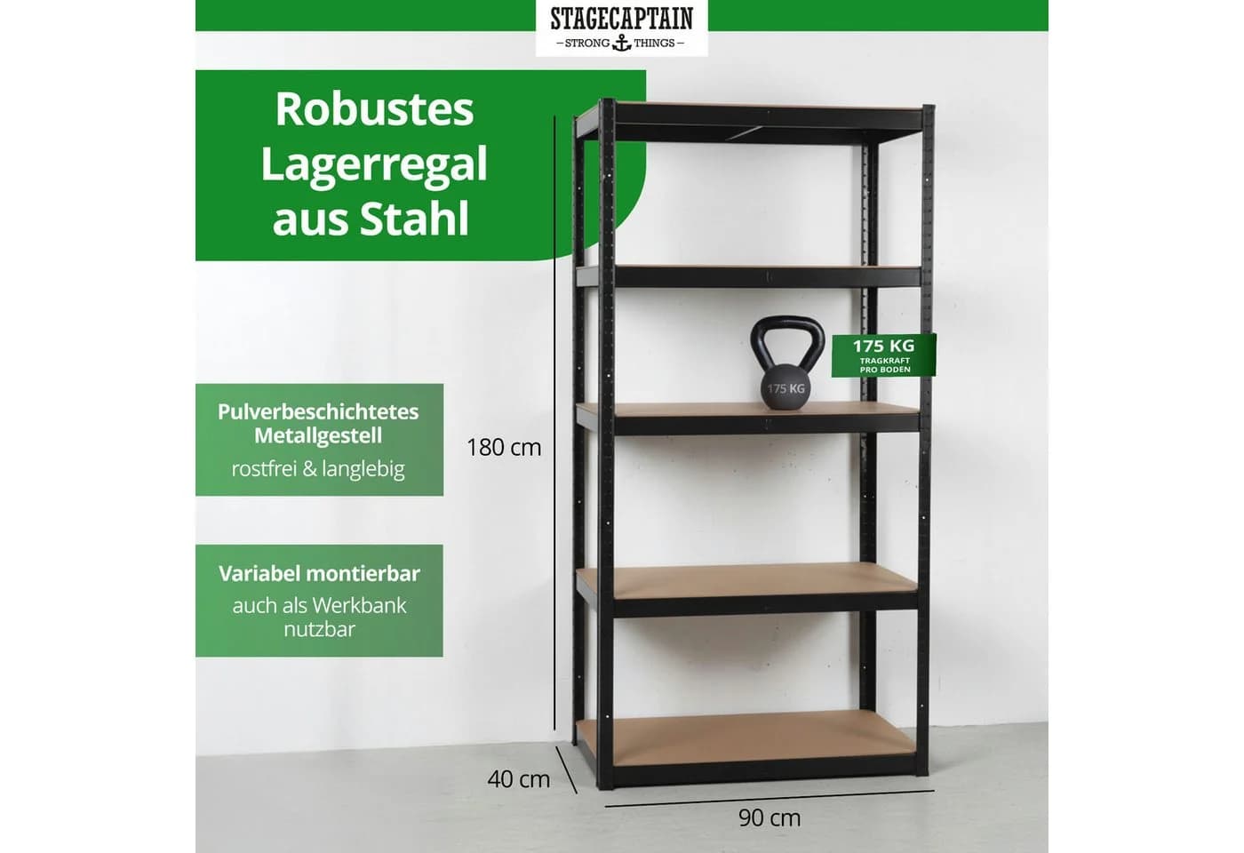 Stagecaptain Schwerlastregal Lagerregal 5 Böden 875 kg