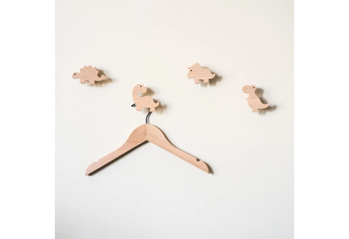 ScandiHooks Wandhaken Dinosaurier 4er Set Eichen-Massivholz