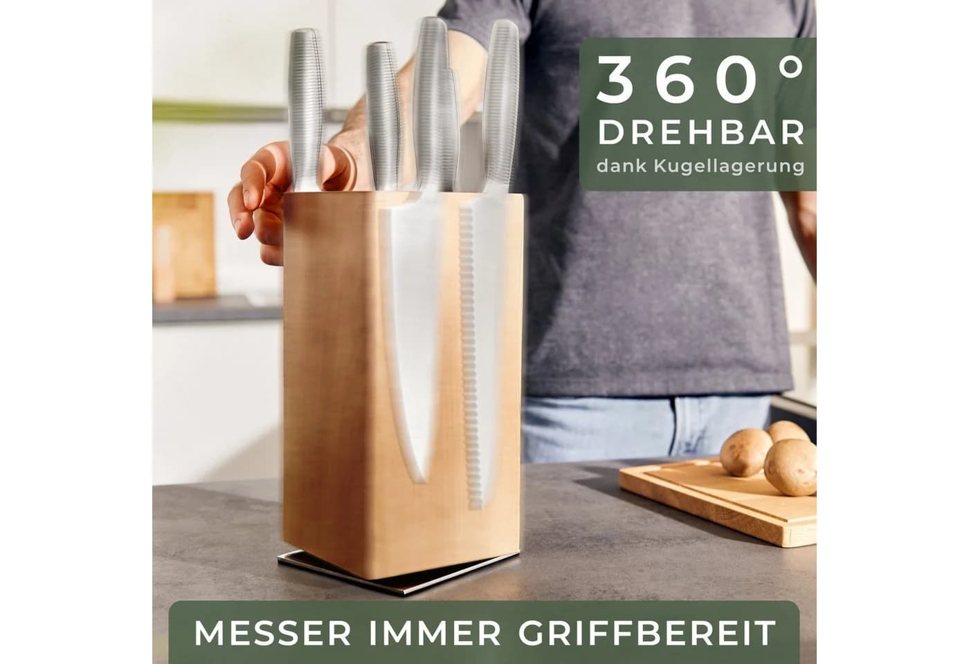 Waldwerk Magnet-Messerblock drehbar aus massivem Eichenholz