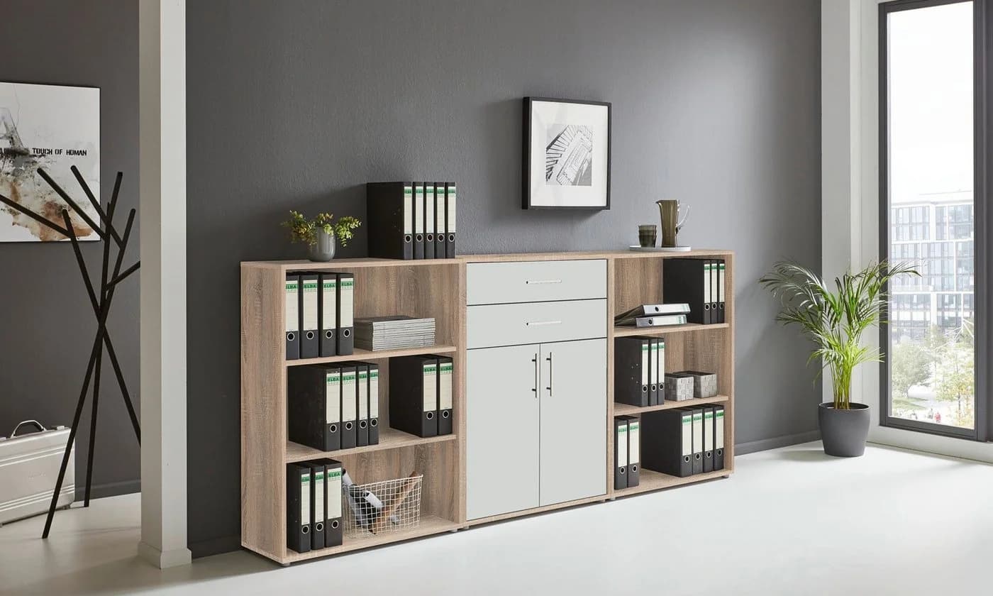 moebel-dich-auf Aktenschrank TABOR 14 Weiß/Braun mit 2 Schubkästen