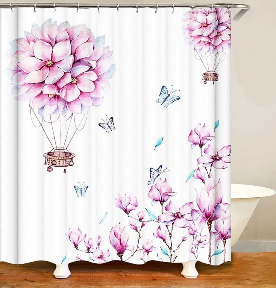 M&W DAS DESIGN Duschvorhang Kirschblüte Blumen- und Schmetterlingsmuster