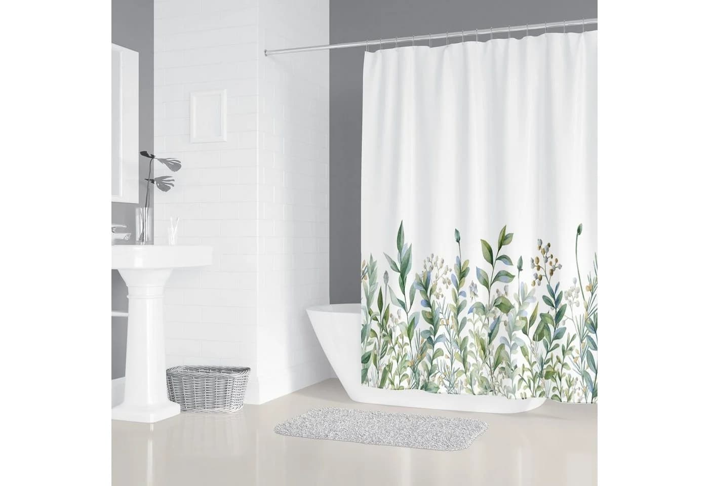 M&W DAS DESIGN Duschvorhang Vintage Garden Pflanzen Grün Gelb