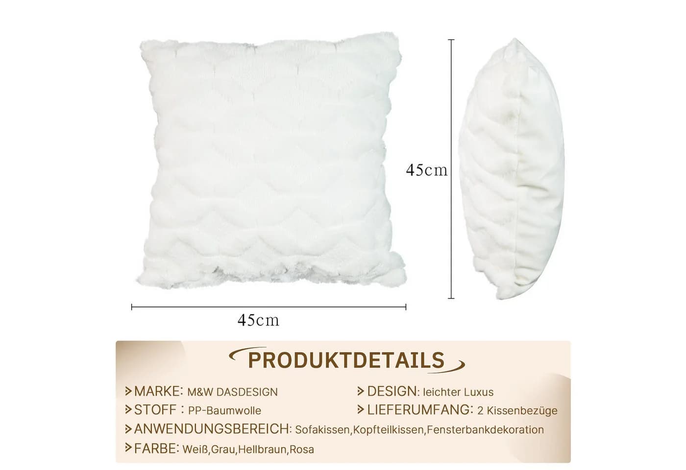 M&W DAS DESIGN Kissenbezug PP-Baumwolle 45x45cm 2er Weiß