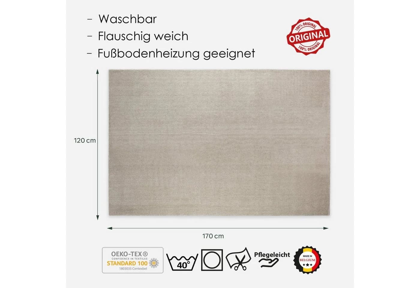 DomDeco FEEL Waschbarer Teppich Beige Kurzflor