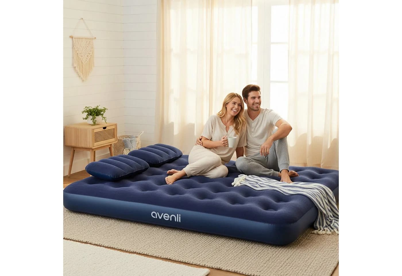 Avenli Luftbett Luftmatratze Camping 203x152x22cm mit Pumpe