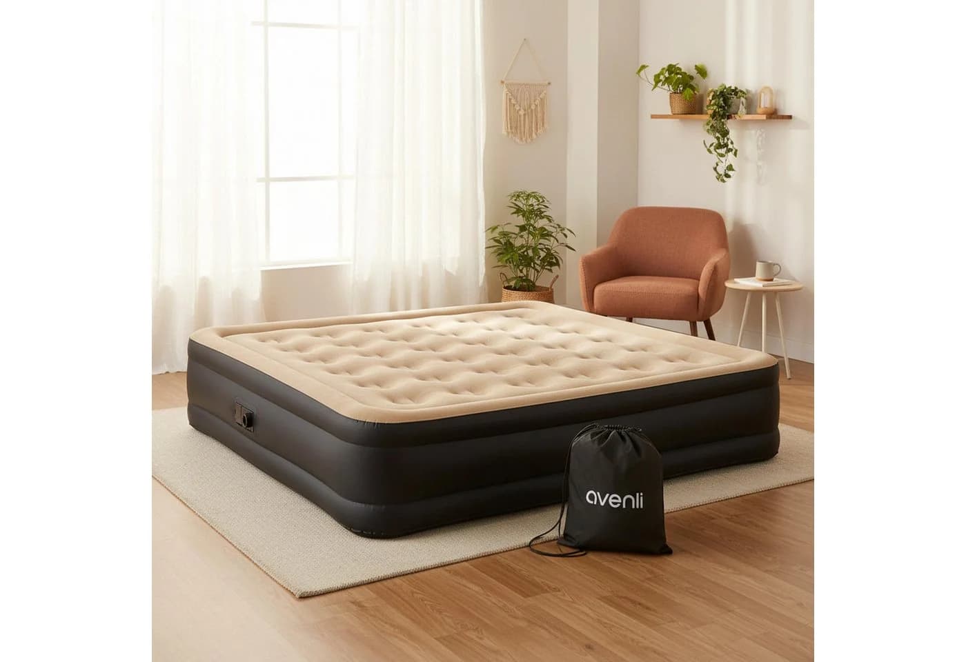 Avenli Luftmatratze Queen-Size mit Elektropumpe Beige/Blau
