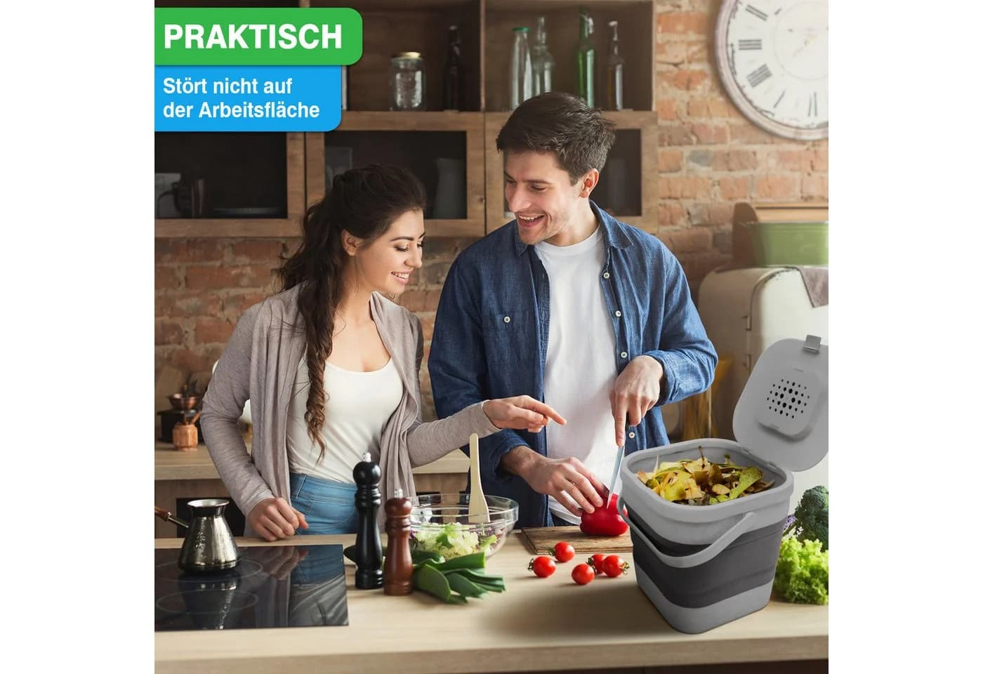 YourCasa Biomülleimer Küche 4L mit Aktivkohlefilter Grau