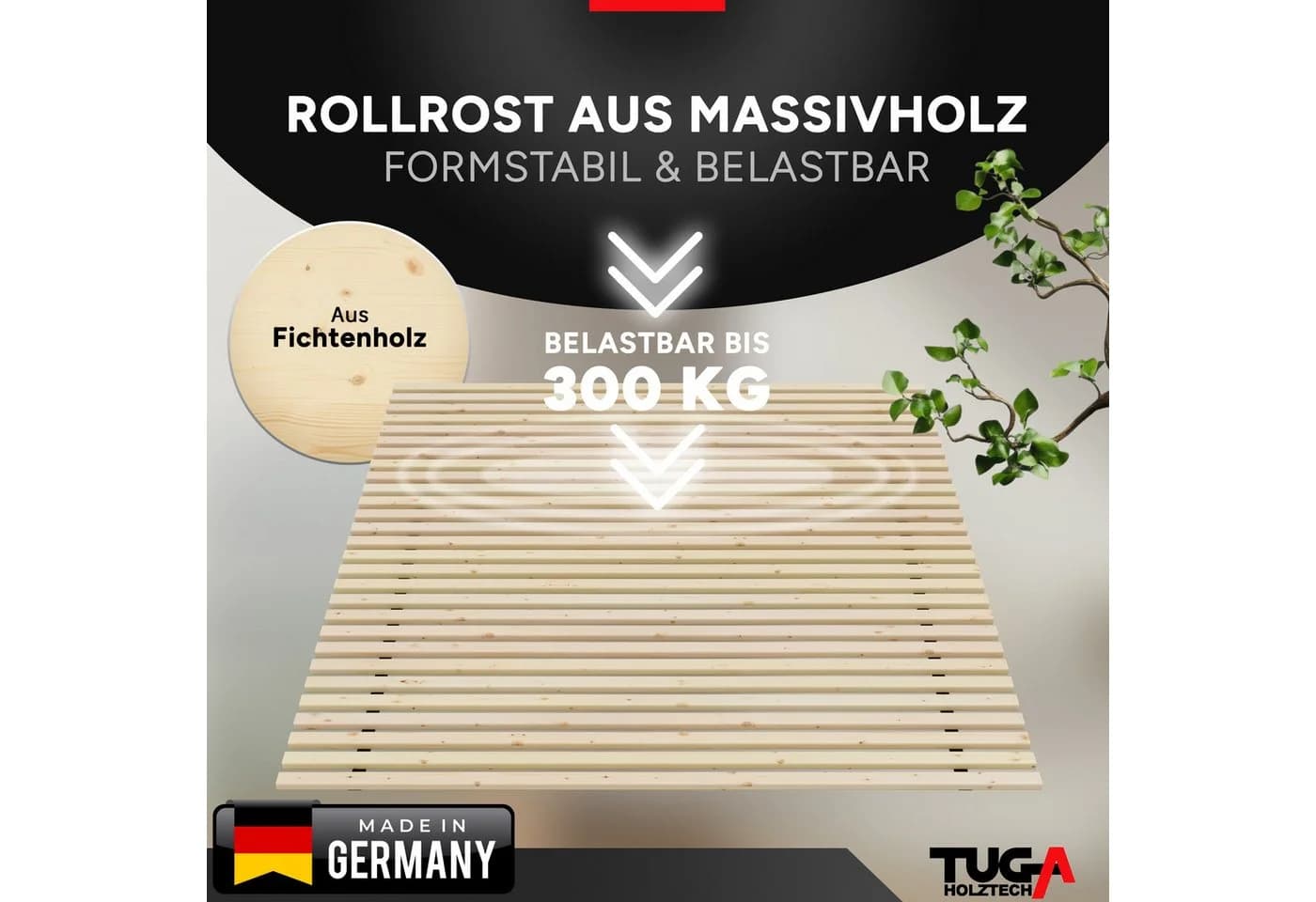 TUGA-Holztech Rollrost Lattenrost 24mm Massivholz 300kg Flächenlast