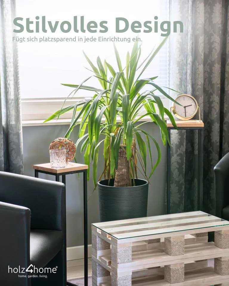 holz4home® Blumenständer MDF Sonoma Eiche mit Metallgestell Schwarz