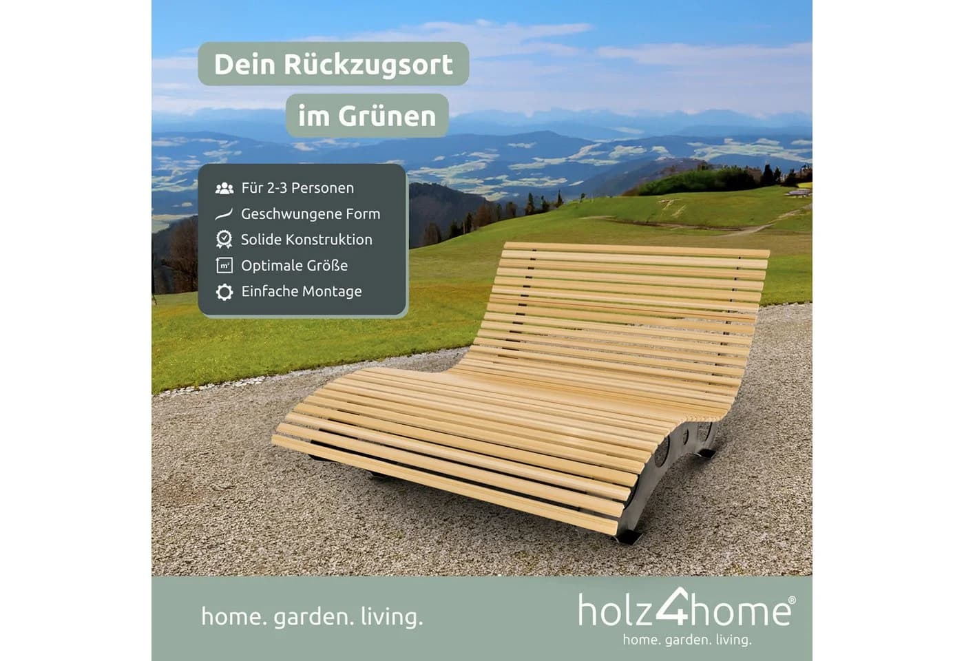 holz4home® Waldliege aus Kiefernholz Doppelliege mit Metallbeinen