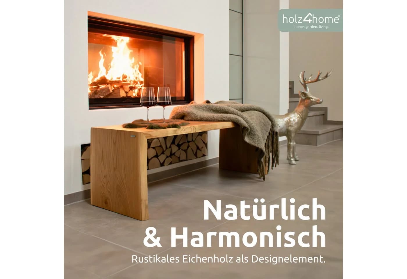 holz4home® Sitzbank Massivholzbank Eiche mit Baumkante