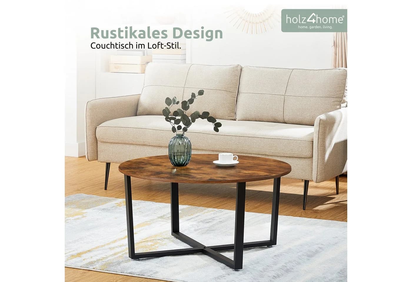 Couchtisch im Industrielook aus Holz und Metall