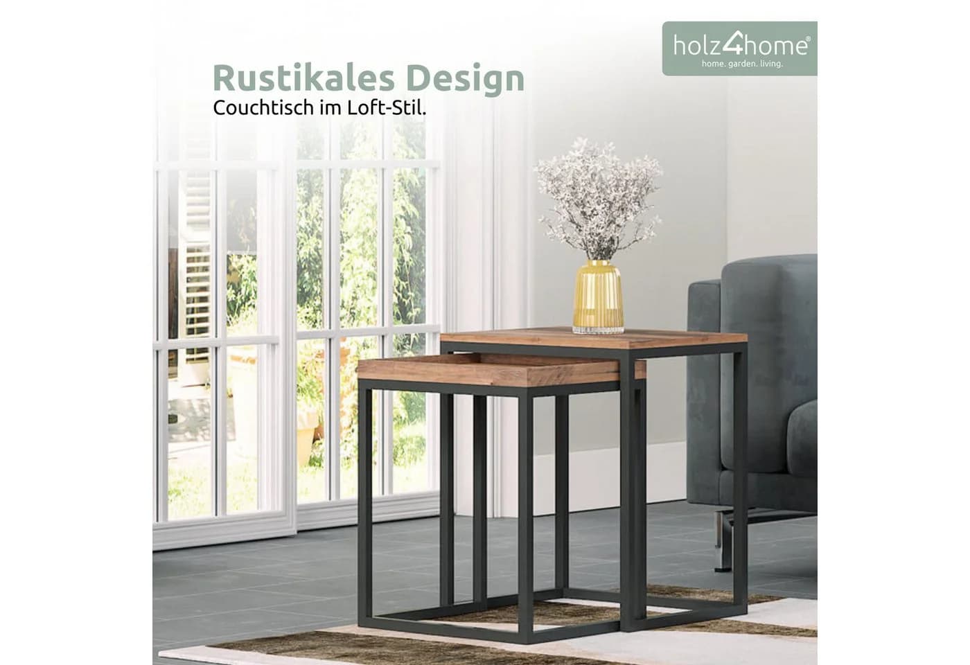holz4home® Couchtisch Lannies 2er Set Eckig Industrial-Look