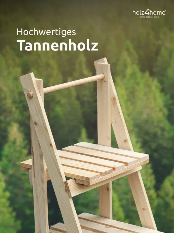 holz4home® Pflanzentreppe mit 4 Ablagen aus Tannenholz, Klappbar