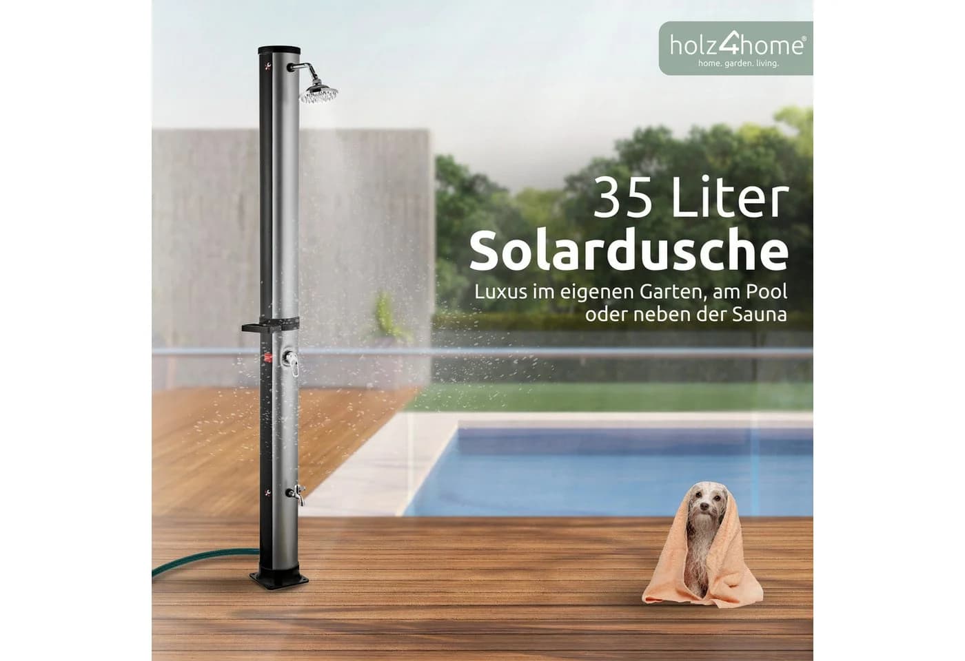 holz4home® Solardusche Gartendusche mit Temperaturregler und Fußdusche