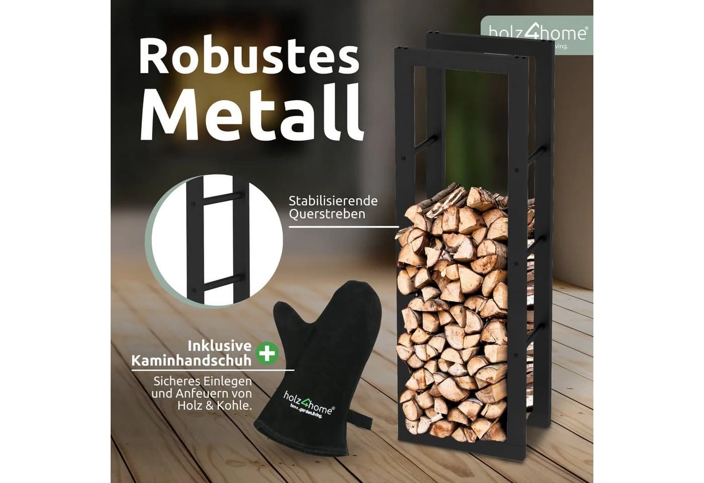 holz4home® Kaminholzregal aus Metall Schwarz
