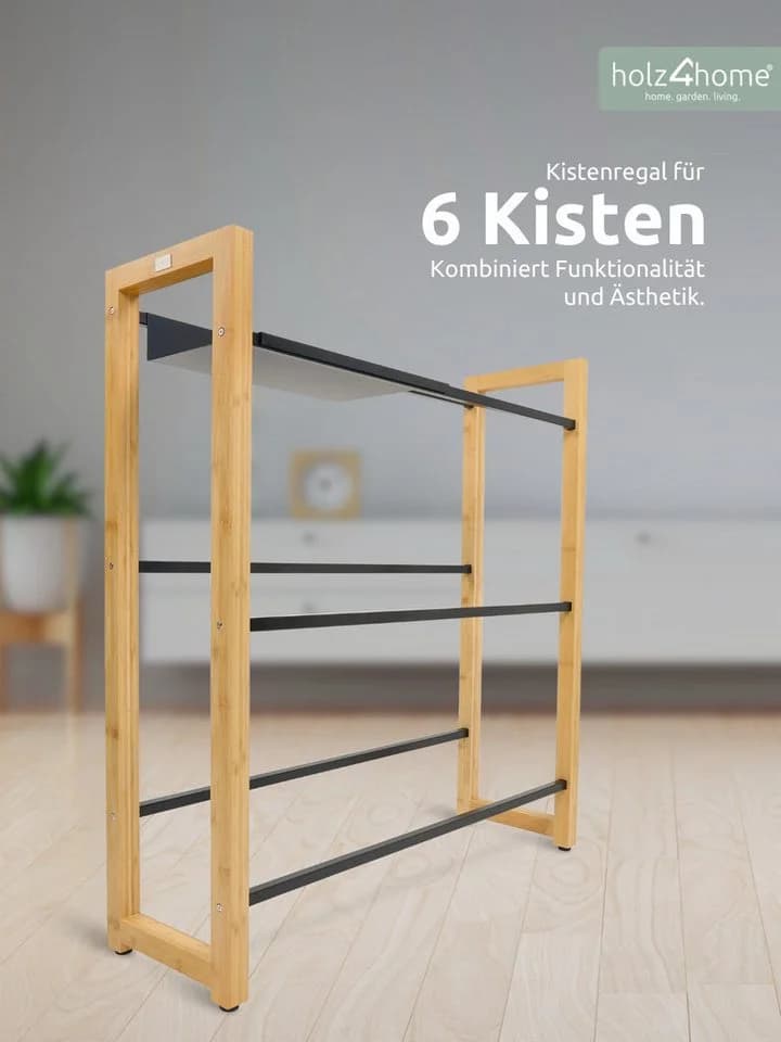 holz4home® Getränkekistenregal Bambus Metall Schwarz