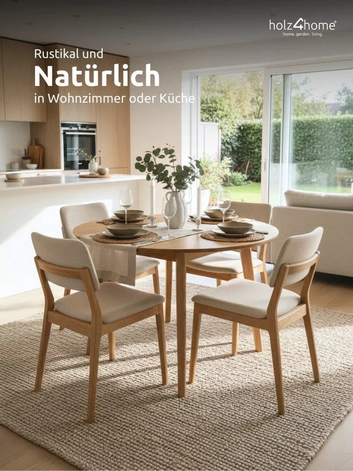 holz4home® Esstisch Rund aus Eichenholz Massiv