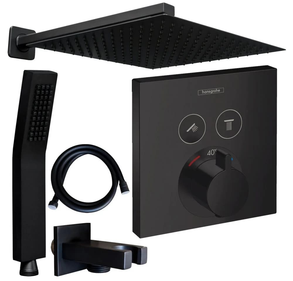 Hansgrohe und Jowi Duscharmatur ShowerSelect Unterputz Thermostat Schwarz Set