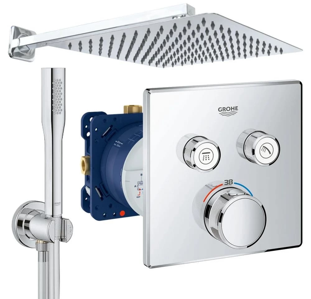 Grohe und Jowi Unterputz-Duschsystem mit Thermostat und Kopfbrause