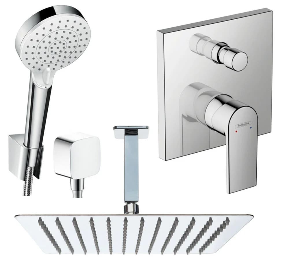 Hansgrohe und Jowi Duscharmatur Vernis Shape Unterputz Set Edelstahl