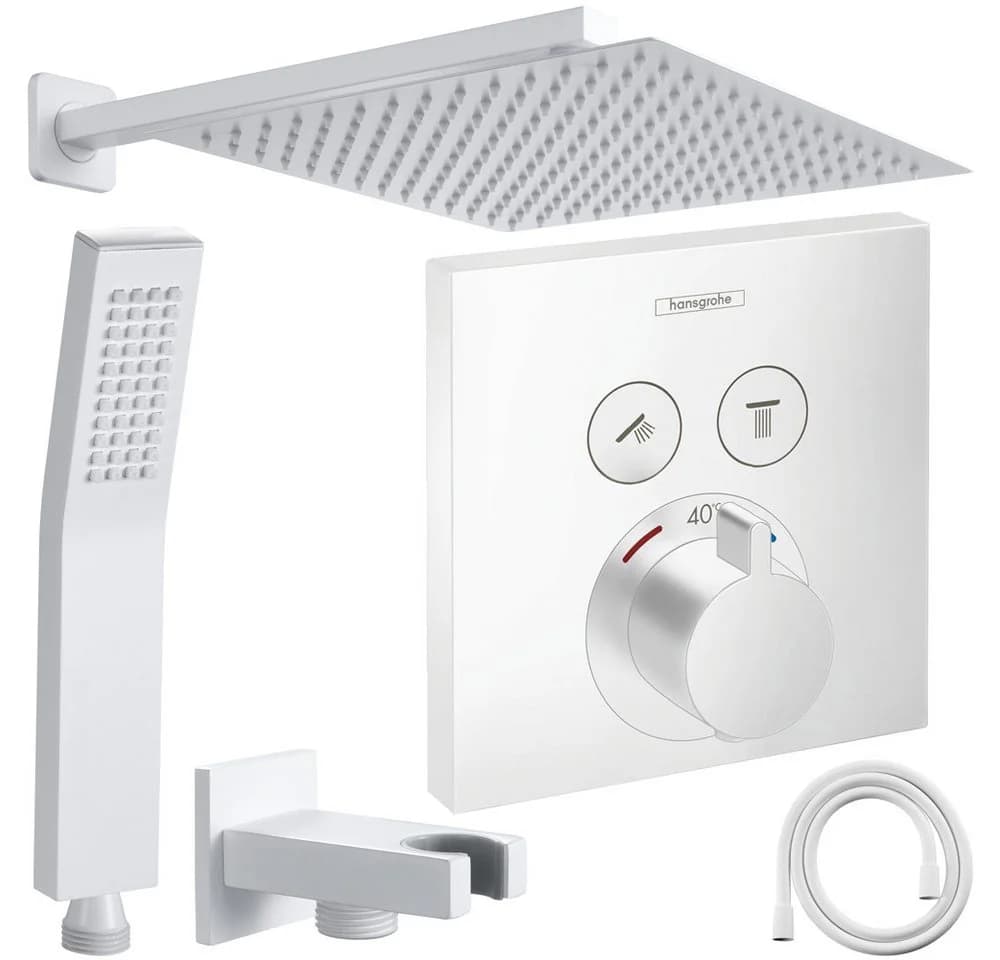 Hansgrohe und Jowi ShowerSelect Unterputz-Duschsystem Mattweiß mit Thermostat