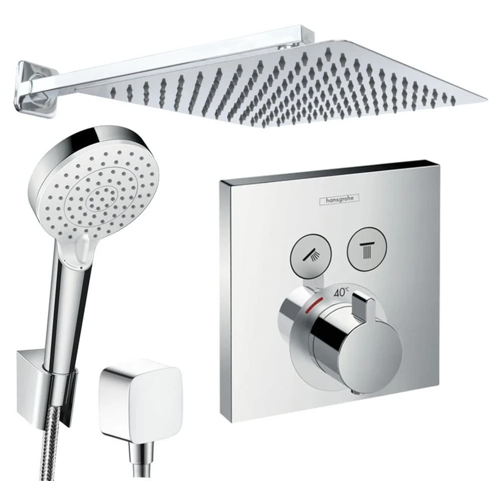 Hansgrohe ShowerSelect Thermostat Set mit Kopfbrause & Brausearm Edelstahl
