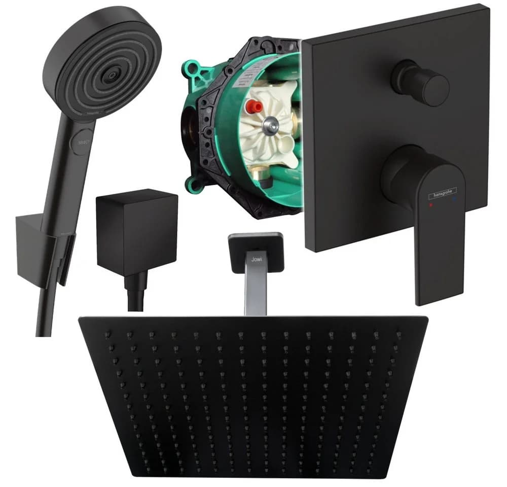 Hansgrohe & Jowi Unterputz-Duschsystem Mattschwarz mit Kopfbrause