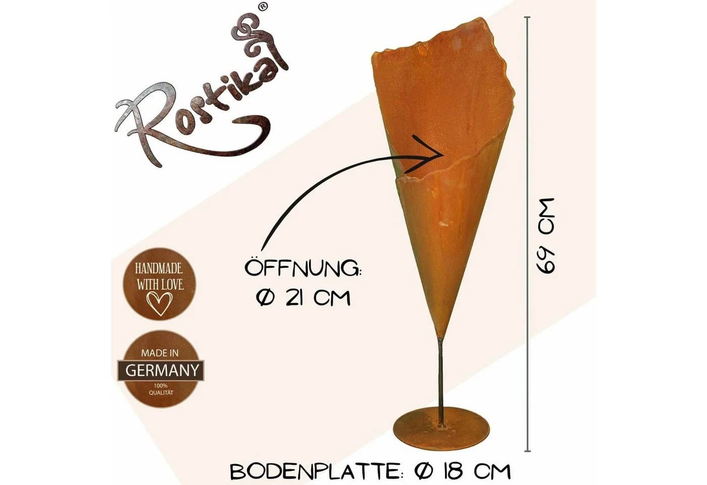 Rostikal Pflanztüte Metall echter Rost Vintage Gartendeko