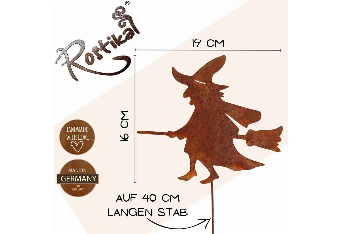 Rostikal Gartenfigur Hexe Metall Deko Echter Rost