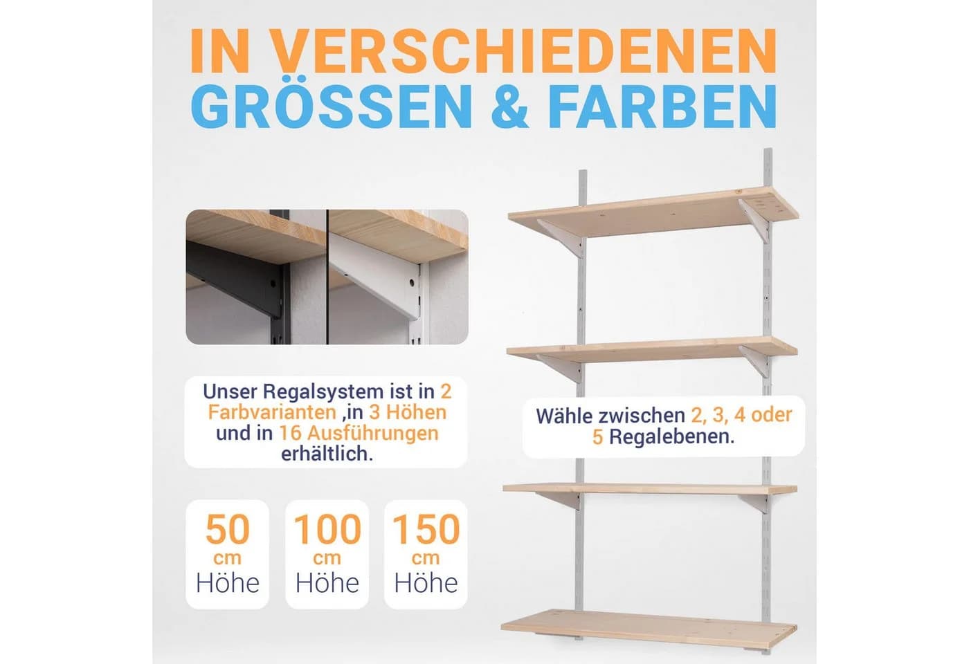BOOMET Wandregal-System Metall mit Fichtenböden