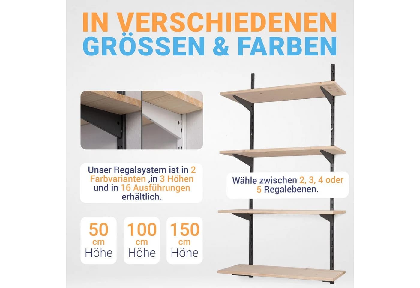 BOOMET Wandregal Bausatz Anthrazit 9-tlg. Leimholz Stahl