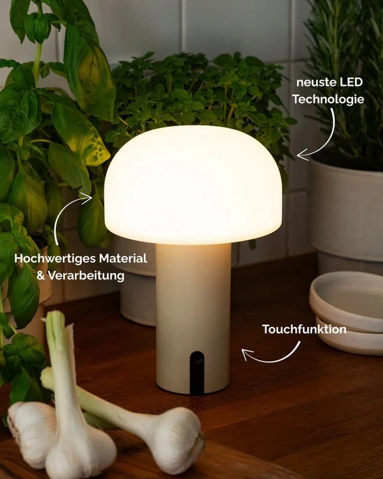LUUK Studio LED Tischleuchte Beige Kabellos Dimmbar