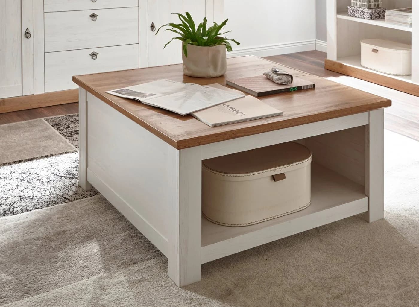 Furn.Design Couchtisch Hemsby Weiß/Eiche mit Truhenfach