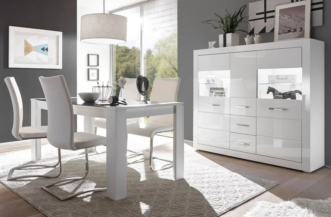 Furn.Design Highboard Carrara Weiß Hochglanz Viel Stauraum