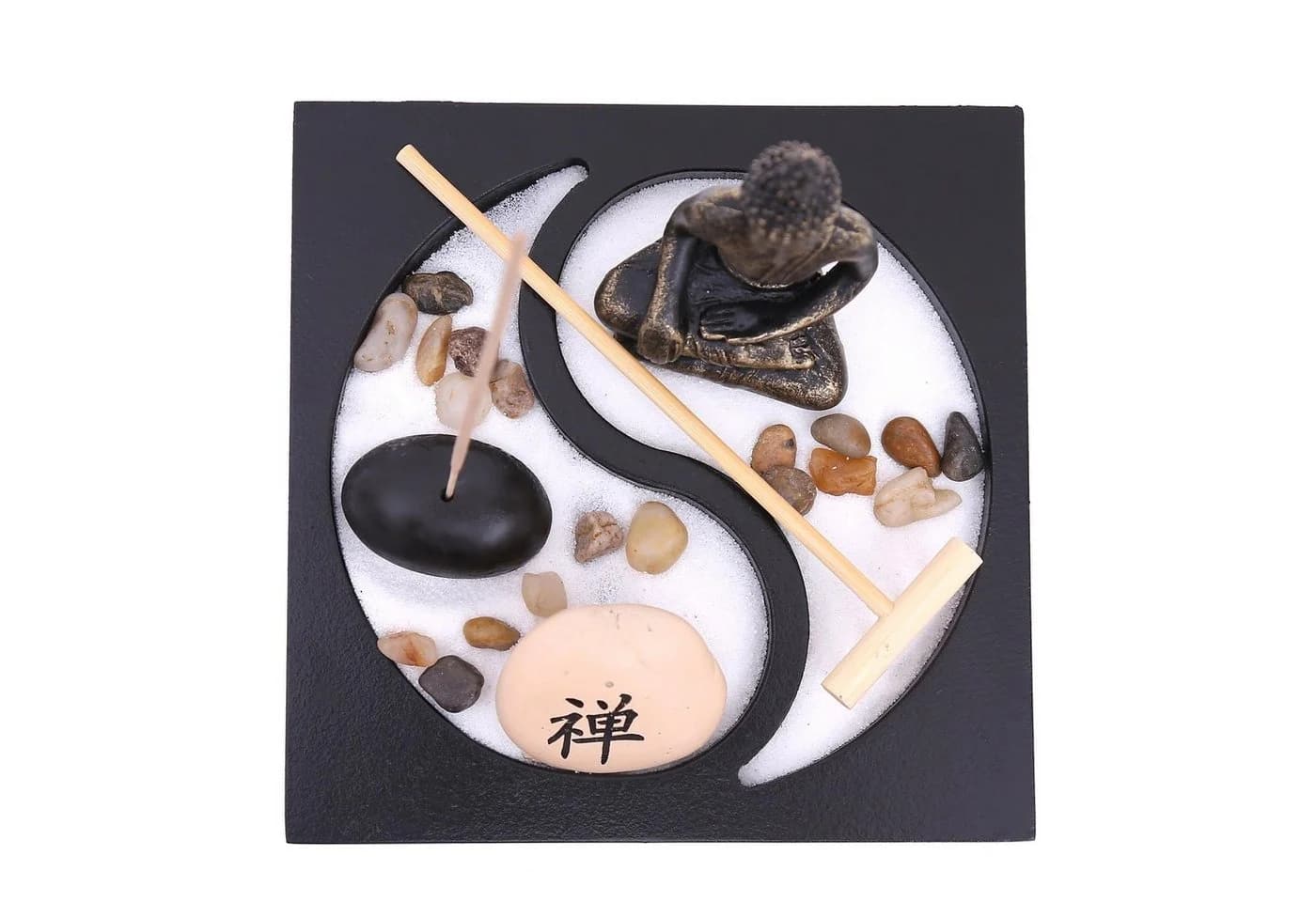 Flanacom Buddhafigur Zen Garten Buddha Figur Räucherstäbchenhalter Set