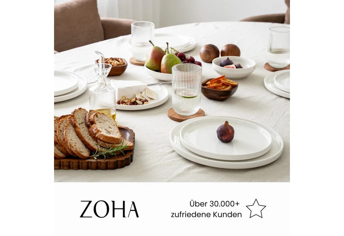 Zoha Geschirr-Set Pure Teller Set aus Porzellan in weiß (48-tlg)
